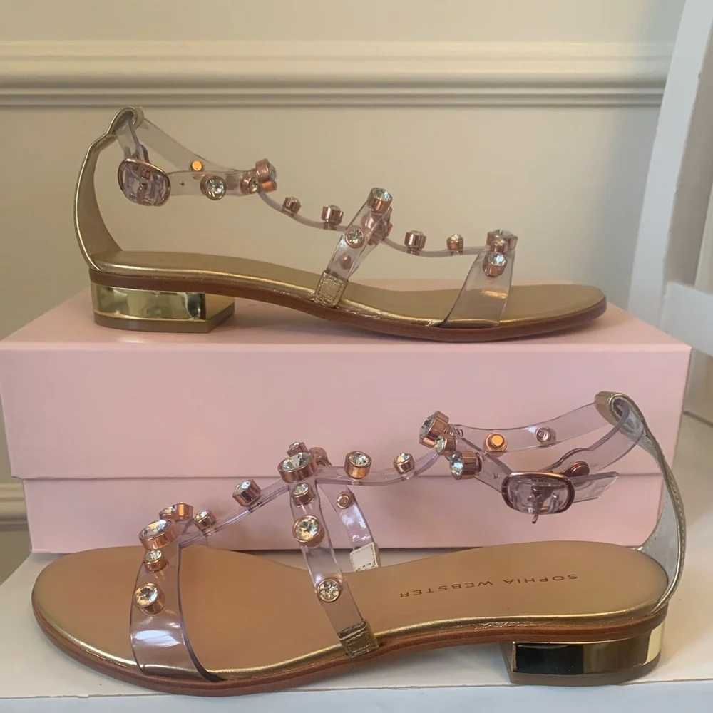 Sophia Webster Dina Flat Sandal Gold Silver rhinestone jelly Sz 39 NEW w/ box - Picture 4 of 16